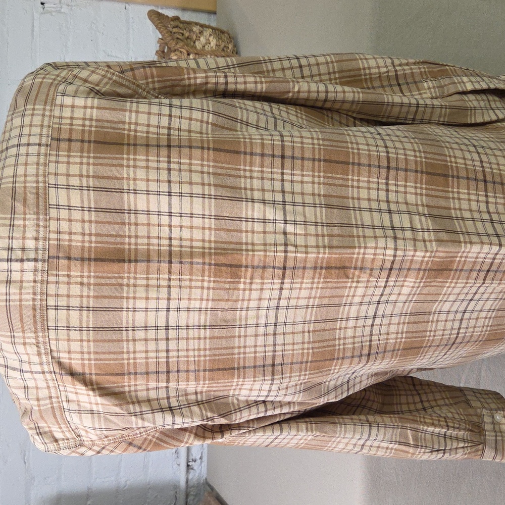Ralph Lauren Tan and Brown Plaid Shirt Large - Picture 4 of 5